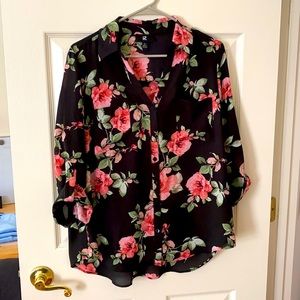 IZ Byer Floral Black Button Up